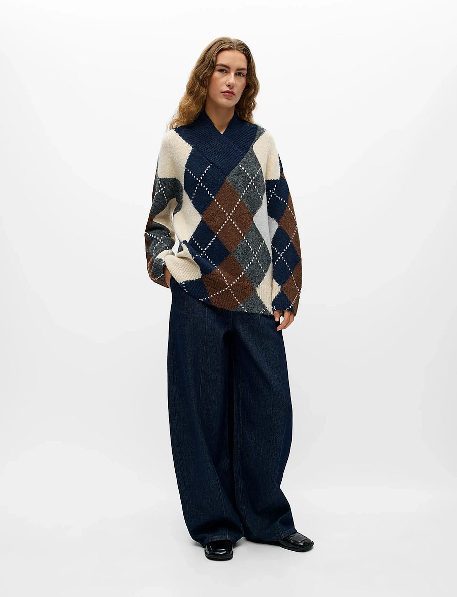 Object - OBJBRENDA L/S LO V-NECK PULLOVER NOOS - stickade tröjor - sky captain - 0