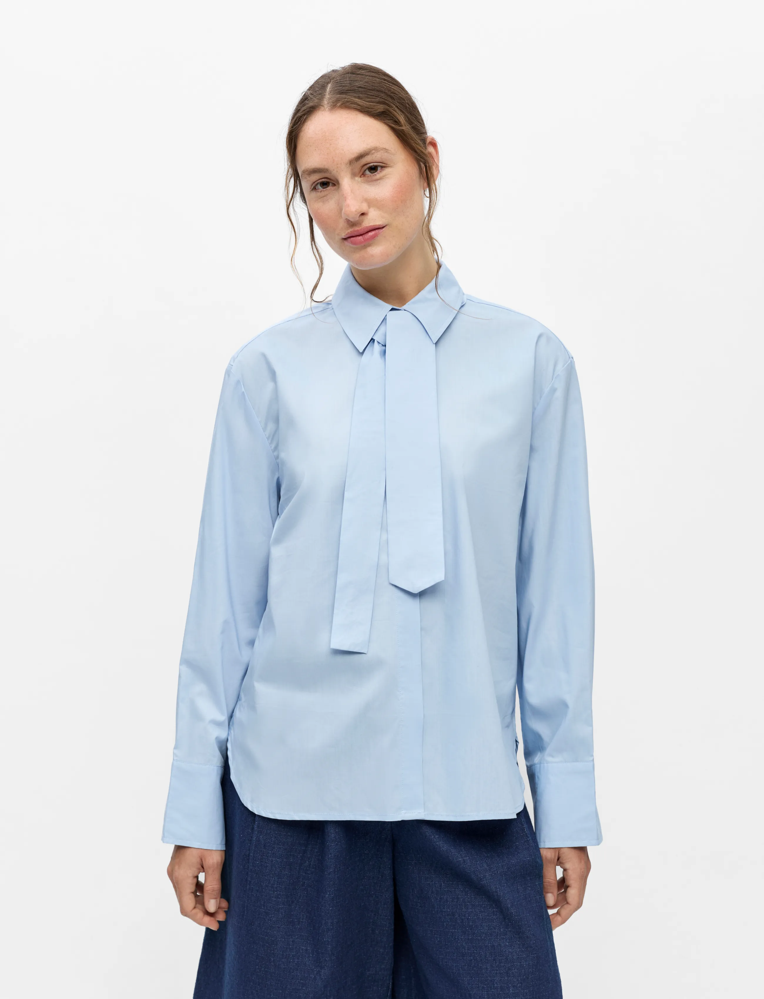 Object Objzila L/S Re Tie Shirt E Pa 26, 38, Shirts, Blau - Long-sleeved, Frauen
