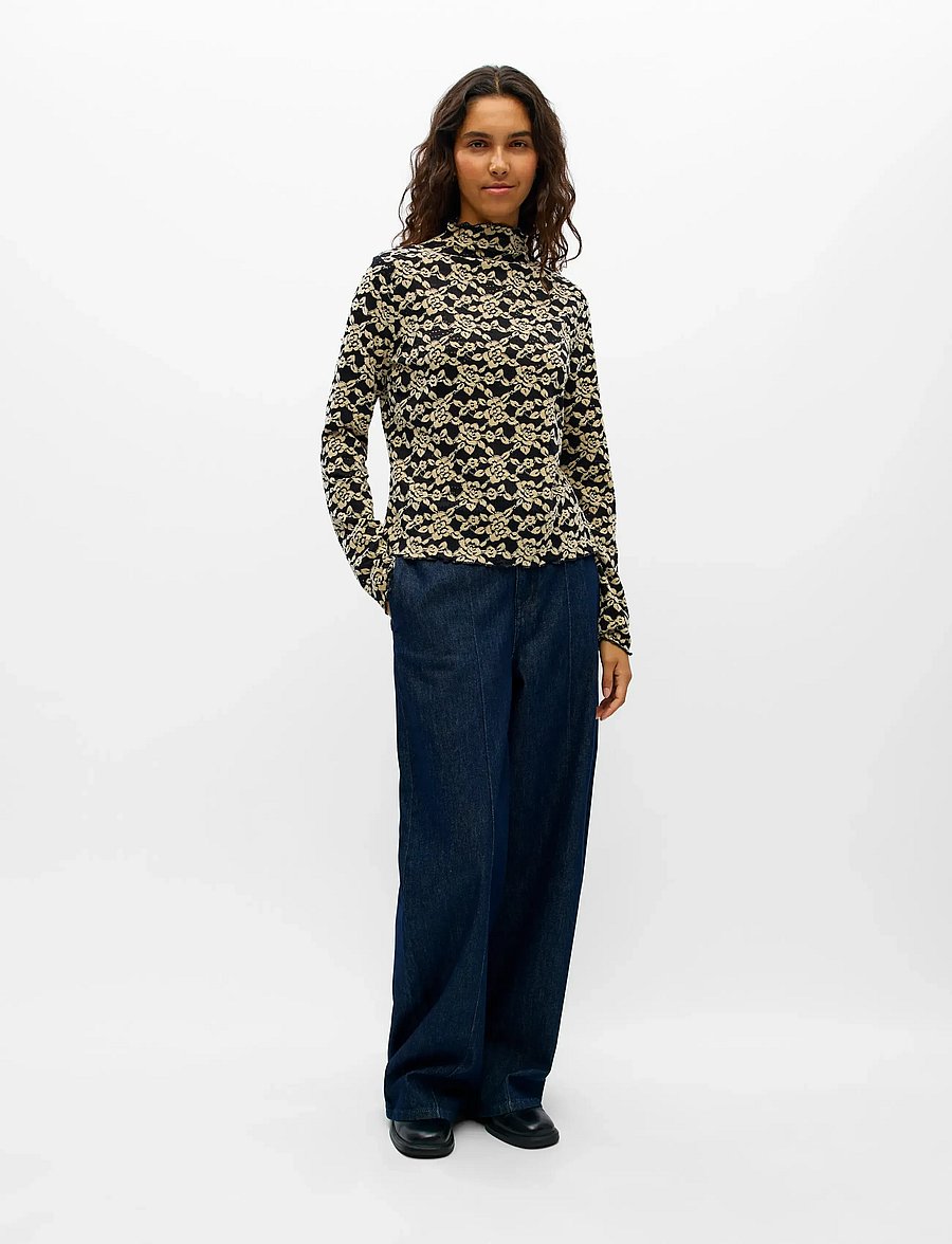 Object - OBJHELMI NELA L/S O-NECK TOP NOOS - langärmelige blusen - black - 0