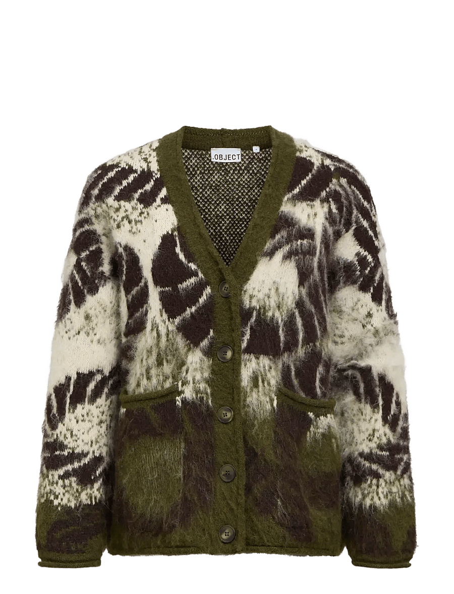Object - OBJRABIA LS OZ KNIT CARDIGAN E CI AW 26 - martini olive - 1