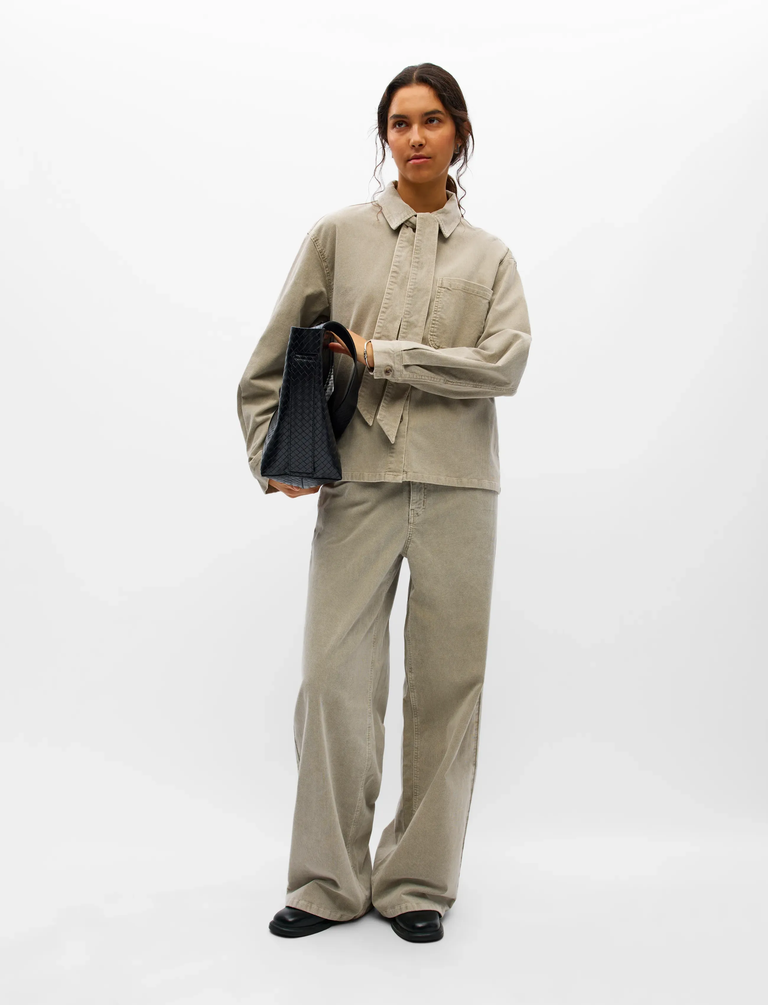 Object Objrosie L/S Re Corduroy Shirt 148 Nd, Kvinder, Sløjfehals Skjorte, Beige, Str: 38