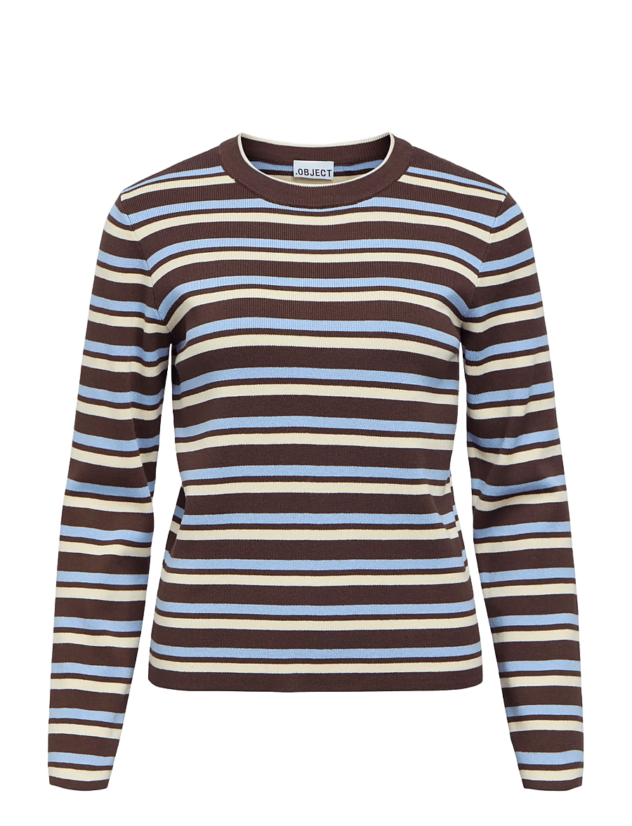 Object - OBJESTER L/S RE KNIT PULLOVER NOOS - stickade tröjor - seal brown - 1