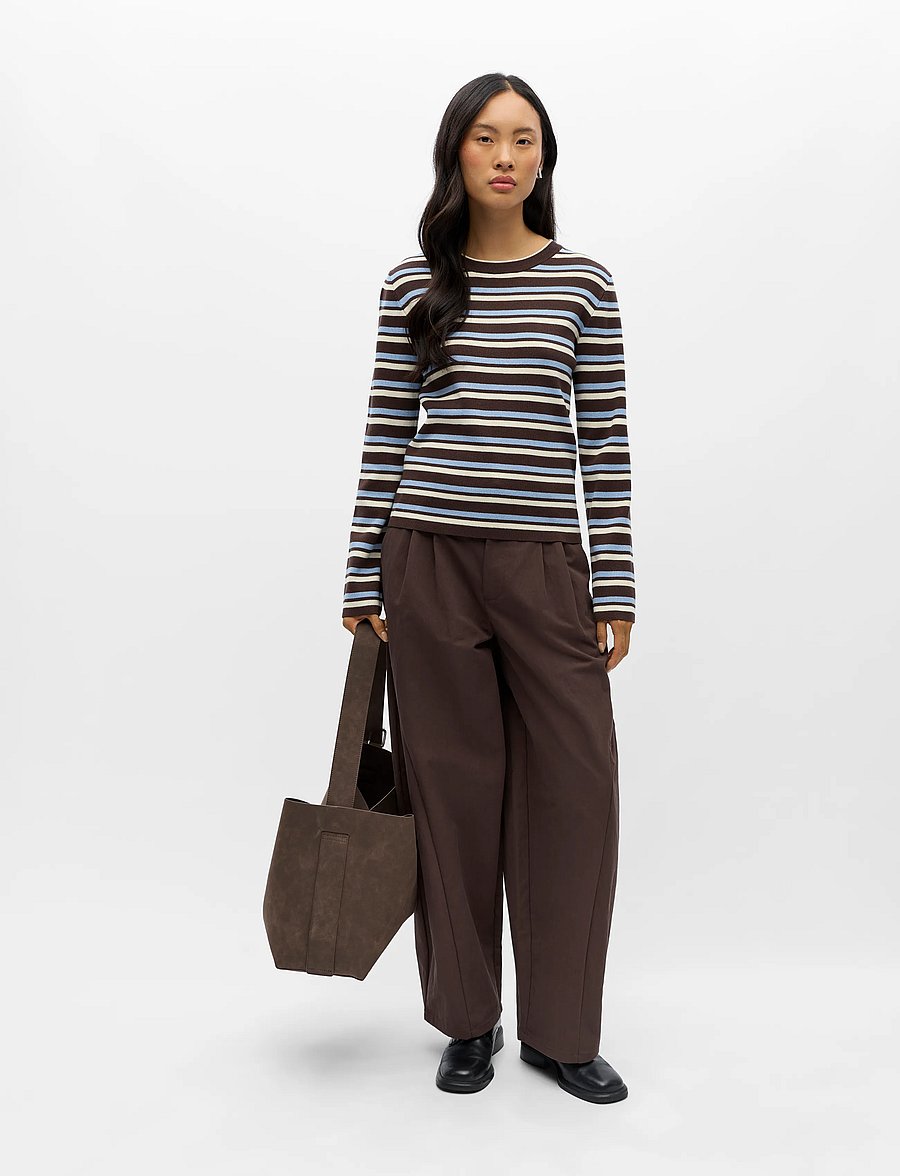 Object - OBJESTER L/S RE KNIT PULLOVER NOOS - stickade tröjor - seal brown - 0
