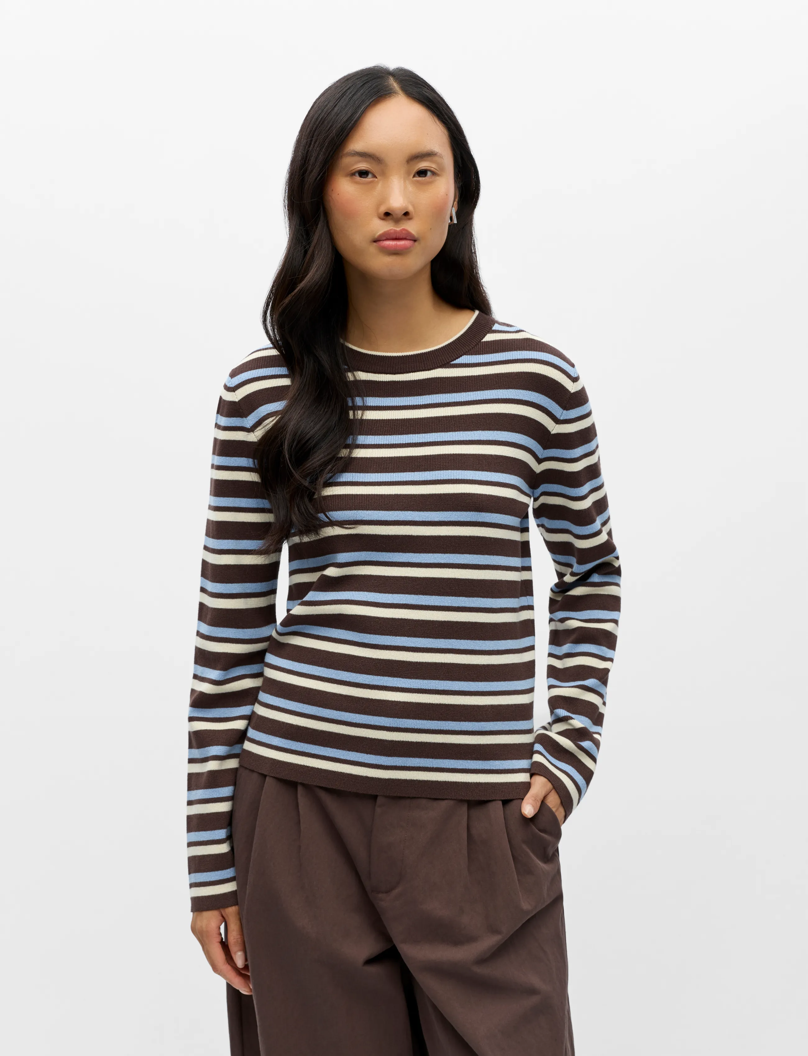 Object - OBJESTER L/S RE KNIT PULLOVER NOOS - stickade tröjor - seal brown - 4