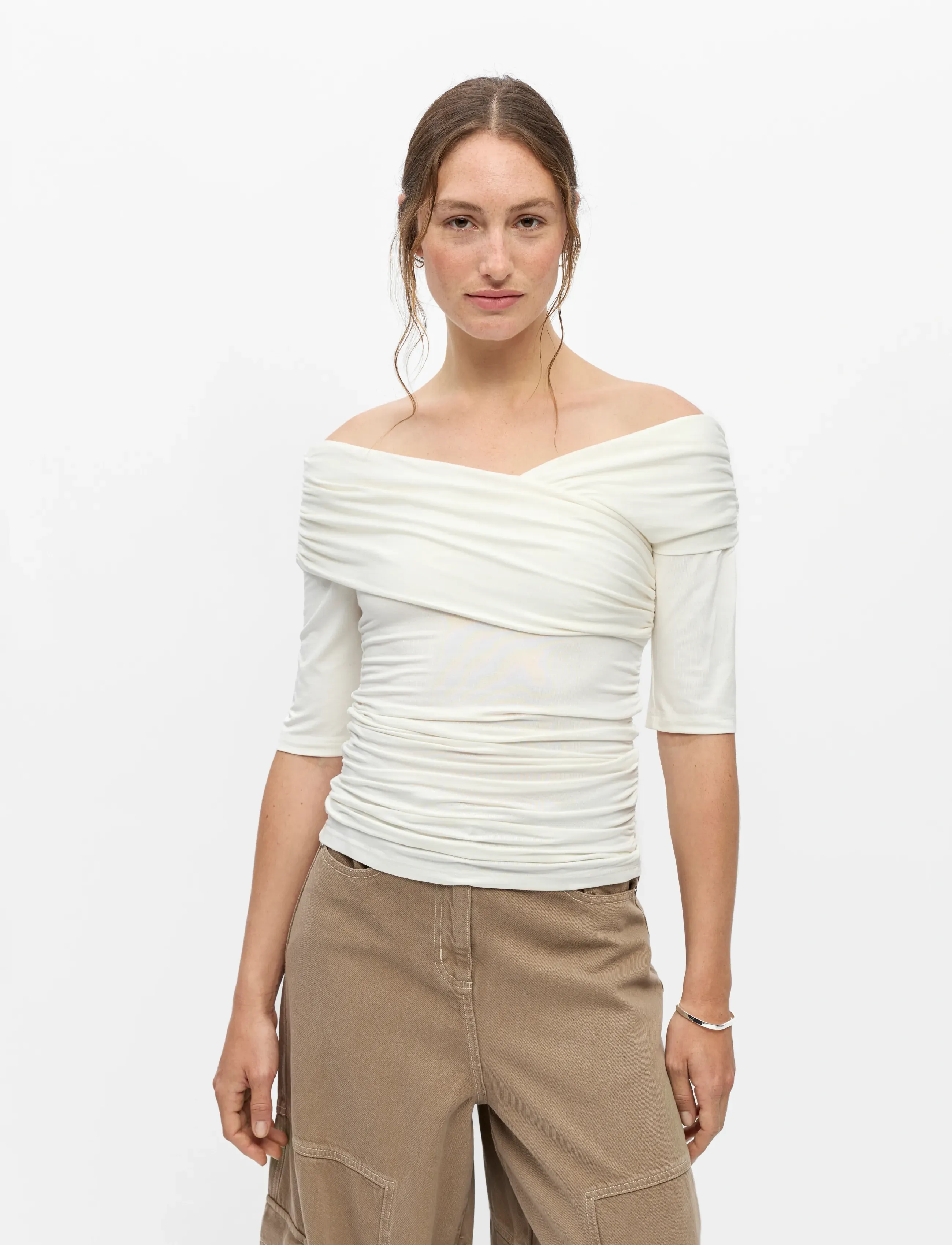 Object Objlevih 2/4 Cross Over Top Noos, S, Cream, Toppe > Festtoppe, Dame