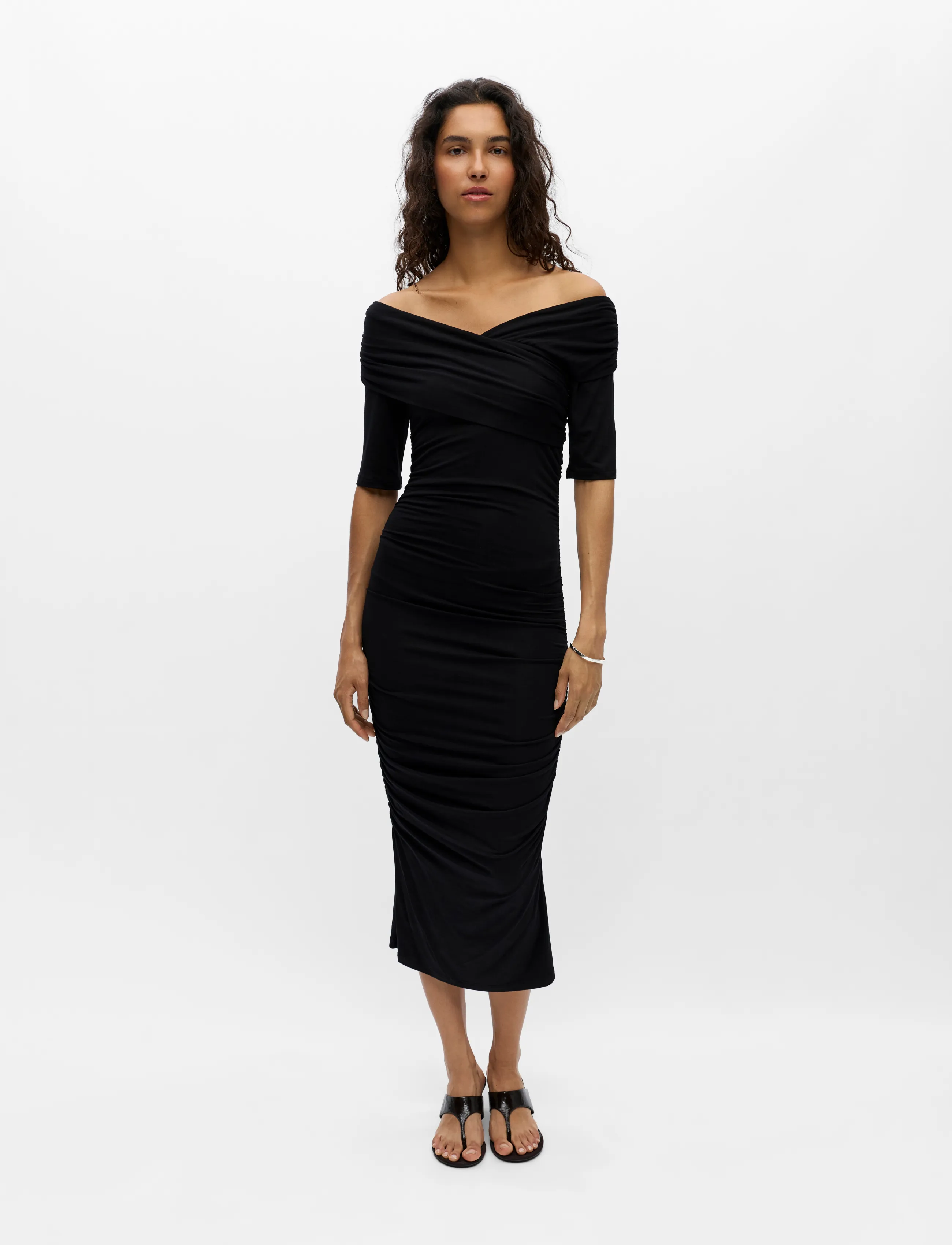 Object Objlevih 2/4 Cross Over Dress E Tne 26, M, Dresses, Schwarz - Knee-length & Midi, Frauen