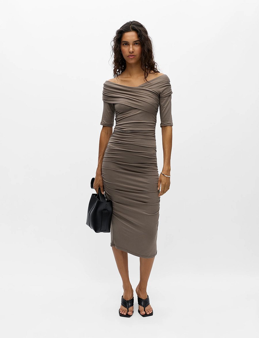 Object - OBJLEVIH 2/4 CROSS OVER DRESS E TNE 26 - kokteilikleidid - morel - 4