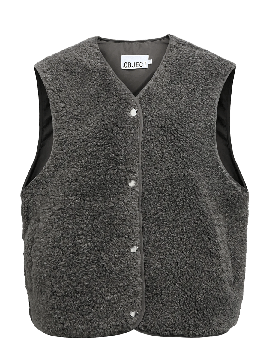Object - OBJELLA WAISTCOAT NOOS - teddy-vestid - dark grey - 1