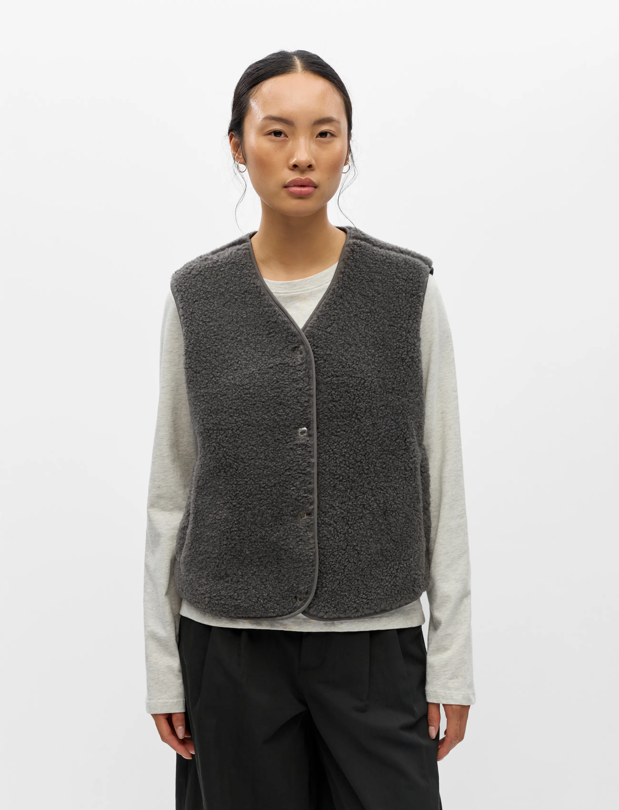 Object - OBJELLA WAISTCOAT NOOS - fleece & teddy vests - dark grey - 3
