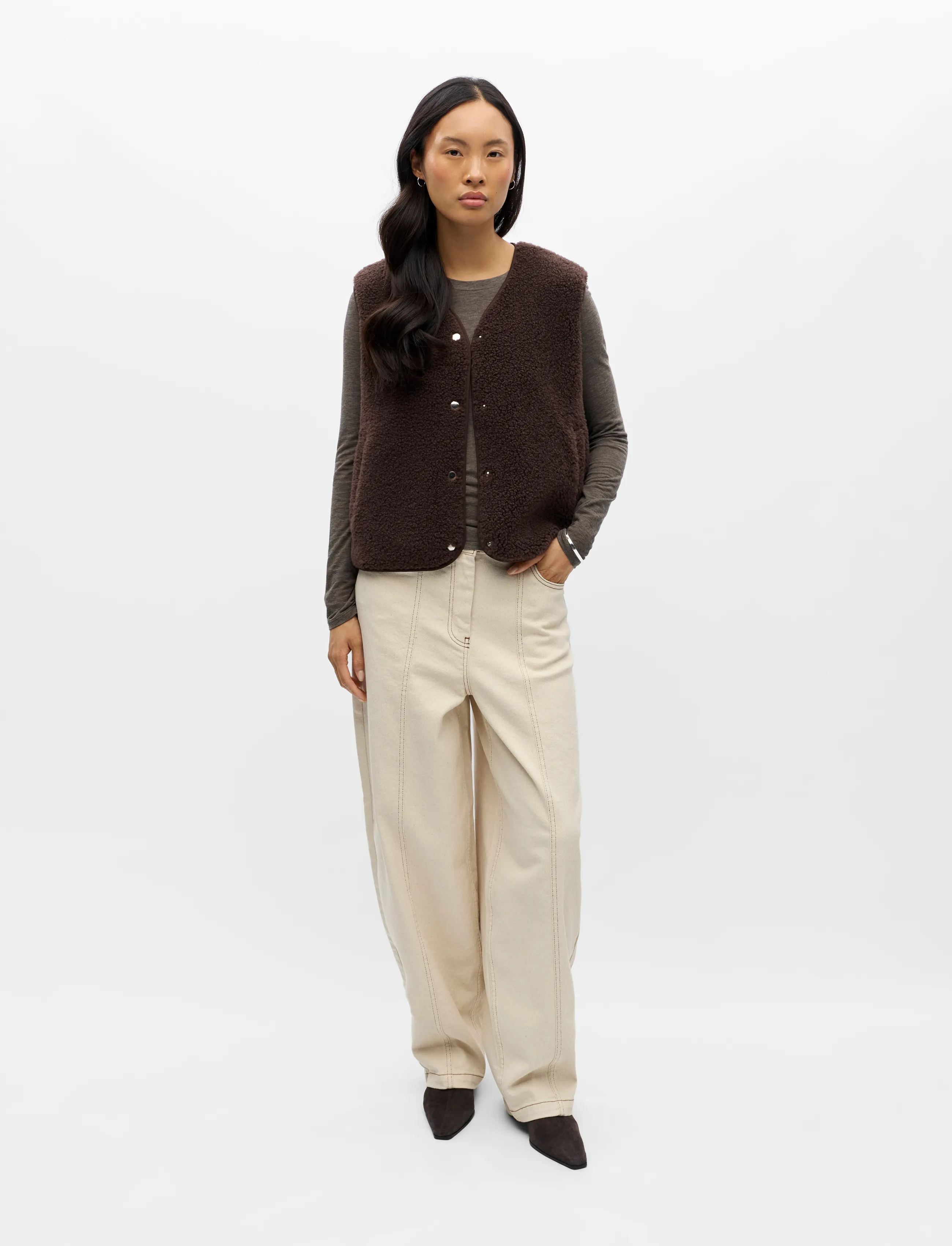 Object Objella Waistcoat Noos, Kvinder, Teddy Vest, Brun, Str: 36