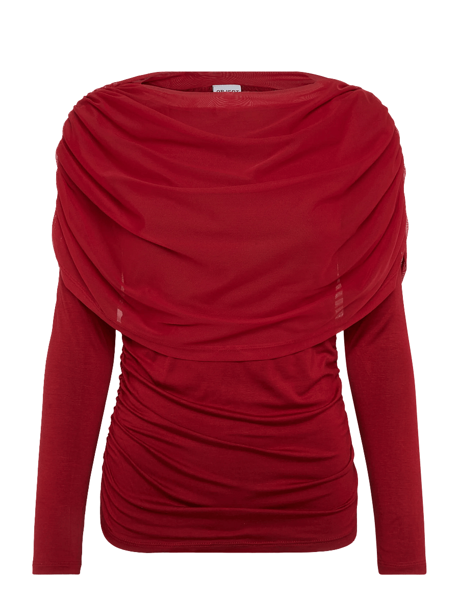 Object - OBJDINA L/S BOATNECK CAPE TOP E TNE 26 - pikkade varrukatega pluusid - red dahlia - 0