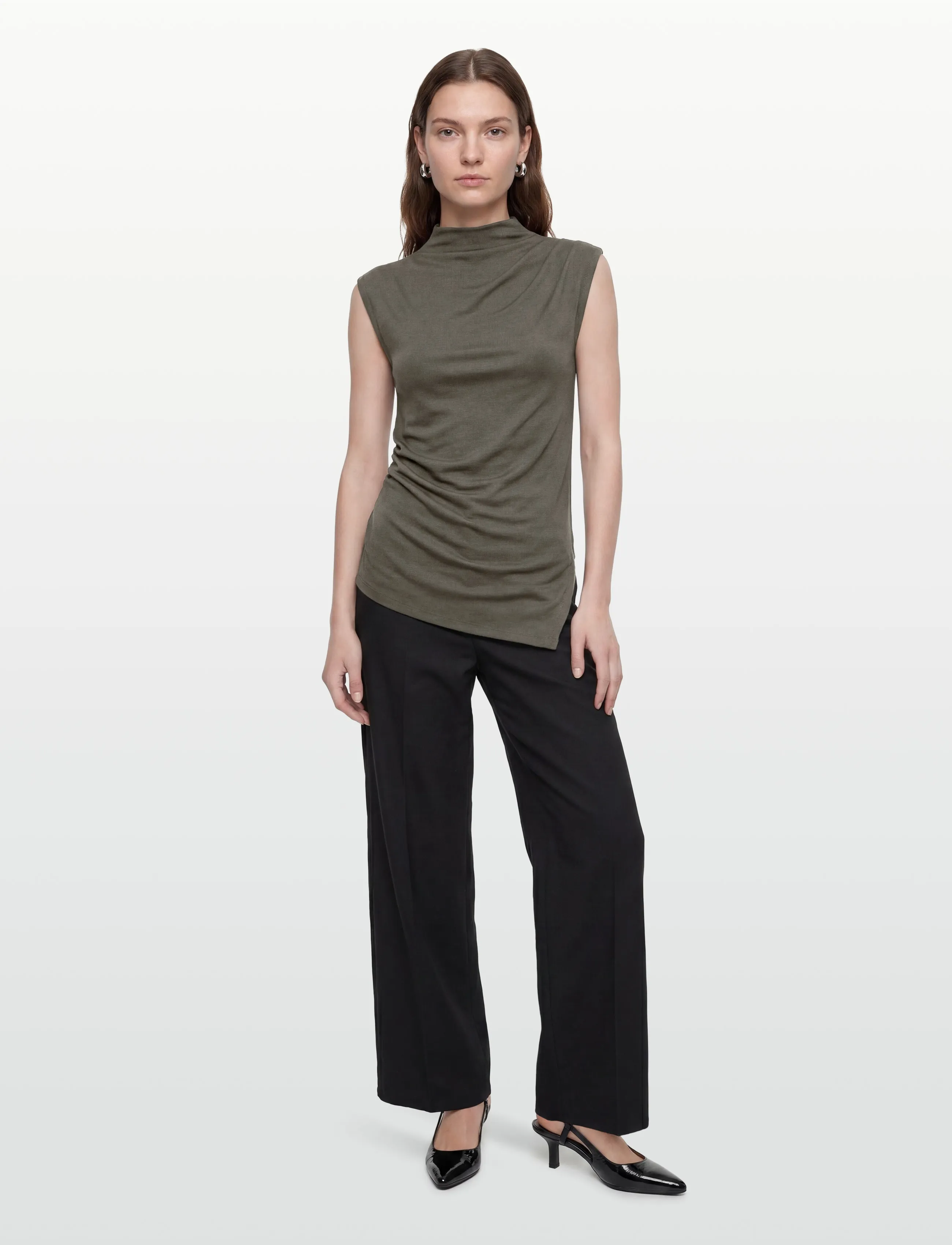 Object Objkelly S/L High Neck Top E Tne 26, S, Khaki green, T-Shirts & Toppe > Uden Ærmer, Dame