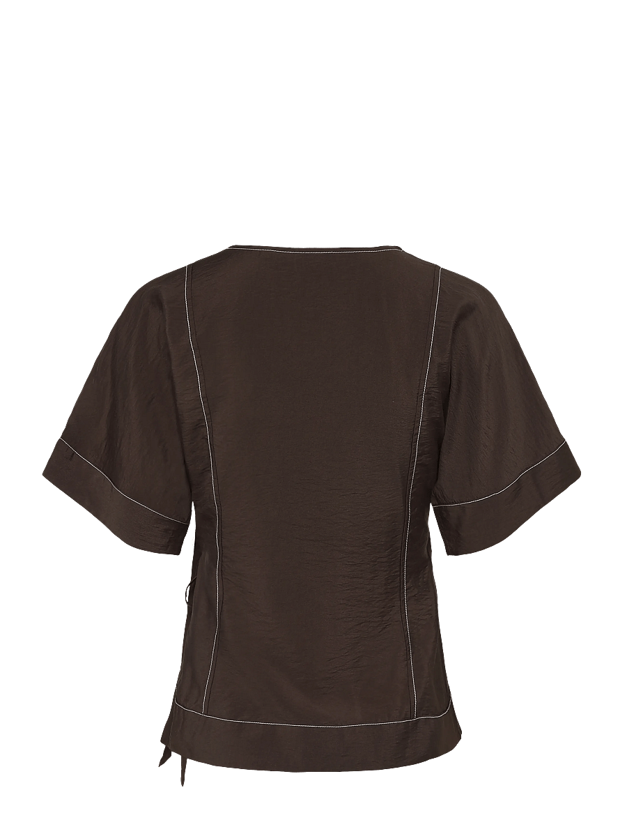 Object - OBJJACIRA S/S RE WRAP TOP E TNE - kurzärmelige blusen - seal brown - 2