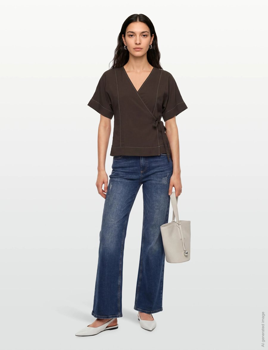 Object - OBJJACIRA S/S RE WRAP TOP E TNE - kurzärmelige blusen - seal brown - 0