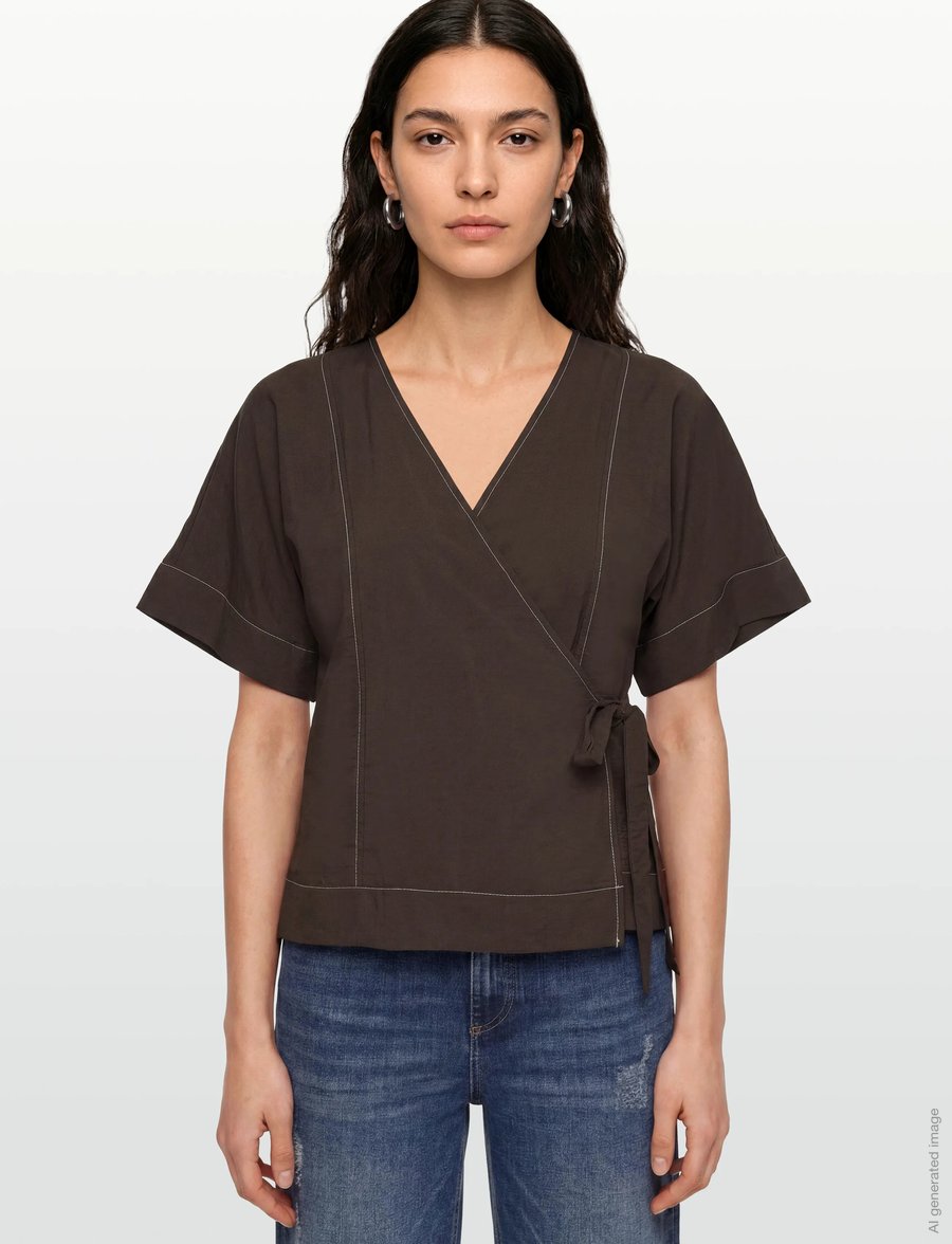 Object - OBJJACIRA S/S RE WRAP TOP E TNE - kurzärmelige blusen - seal brown - 3