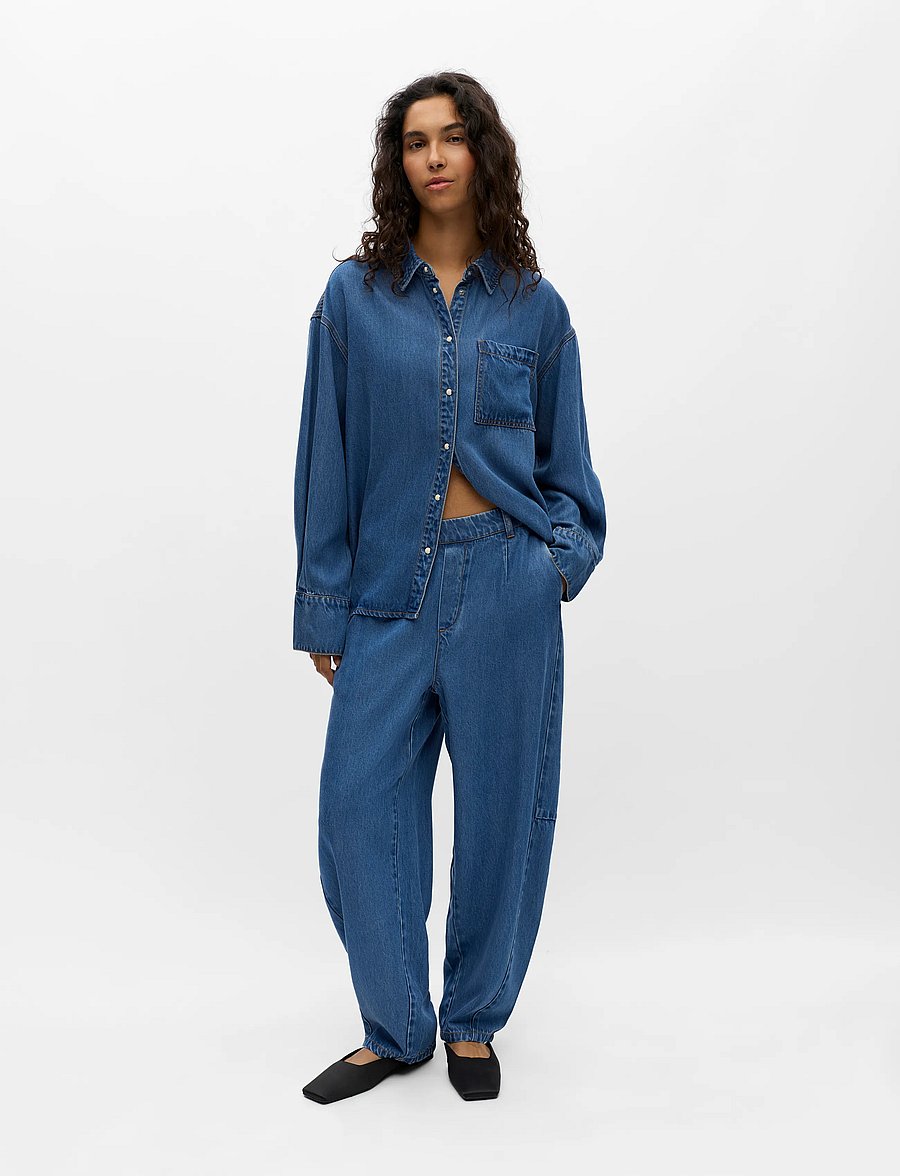 Object - OBJFRAME MW ANKEL BARREL PANT NOOS - hosen mit geradem bein - medium blue denim - 0