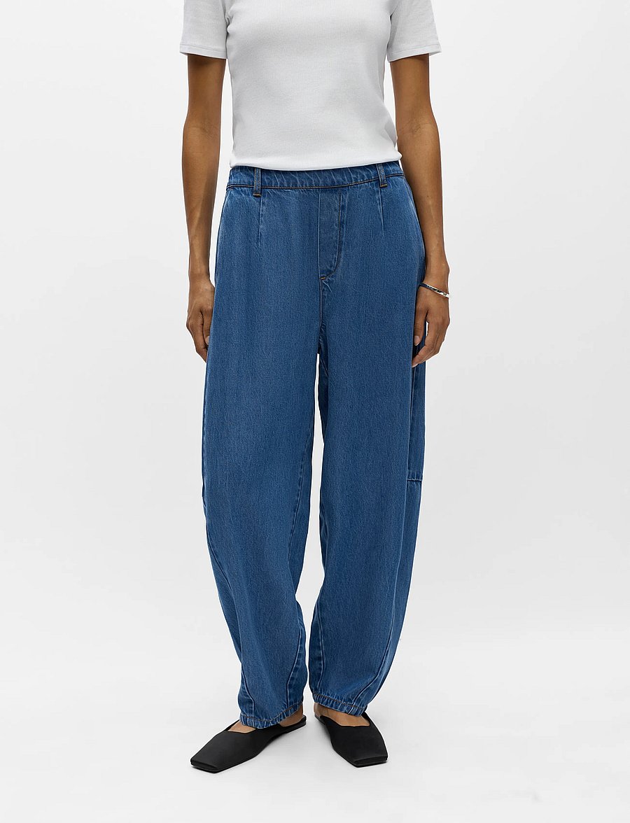 Object - OBJFRAME MW ANKEL BARREL PANT NOOS - hosen mit geradem bein - medium blue denim - 4