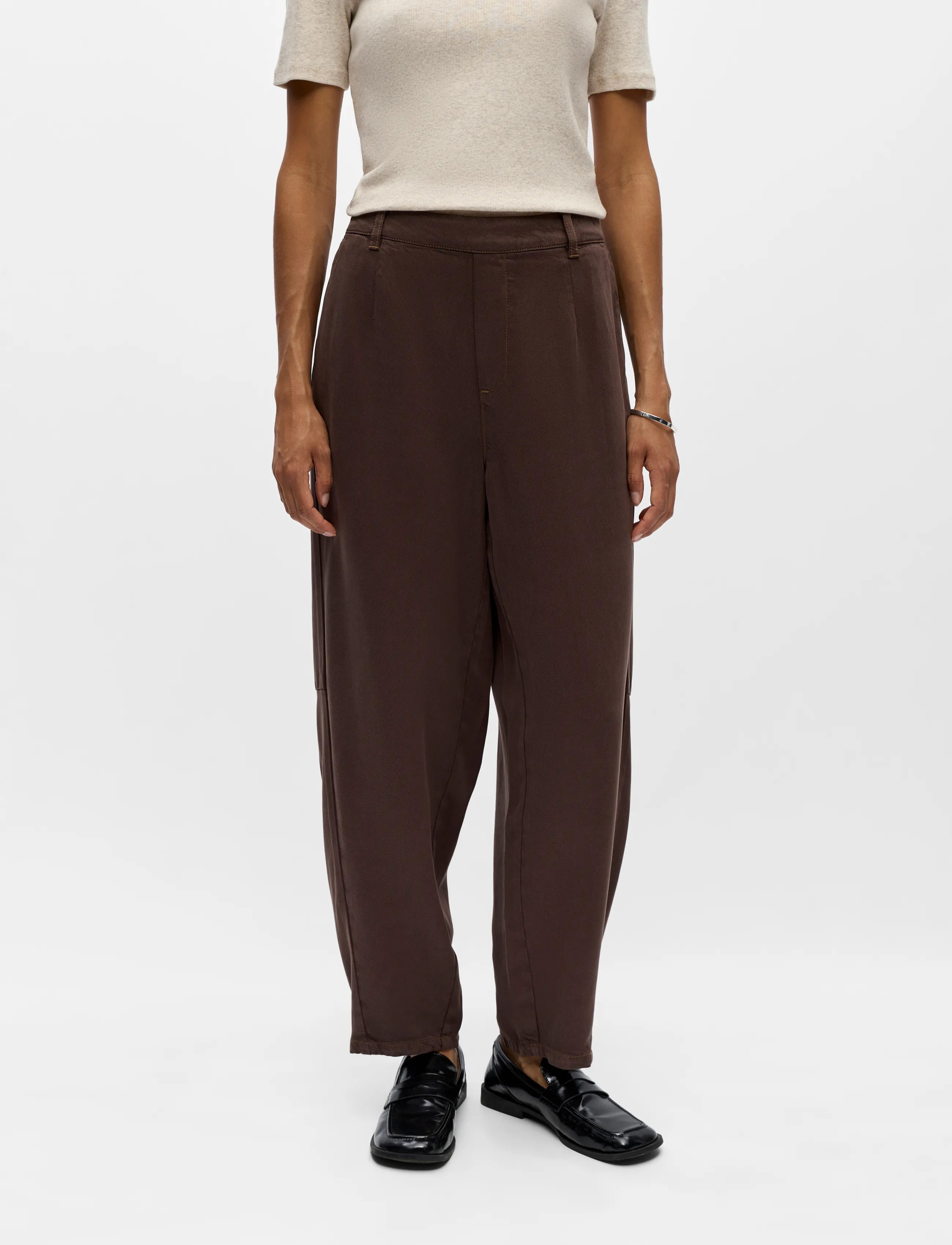 Object - OBJFRAME HW ANKEL BARREL PANT E DIV - statinės formos kelnės - seal brown - 4
