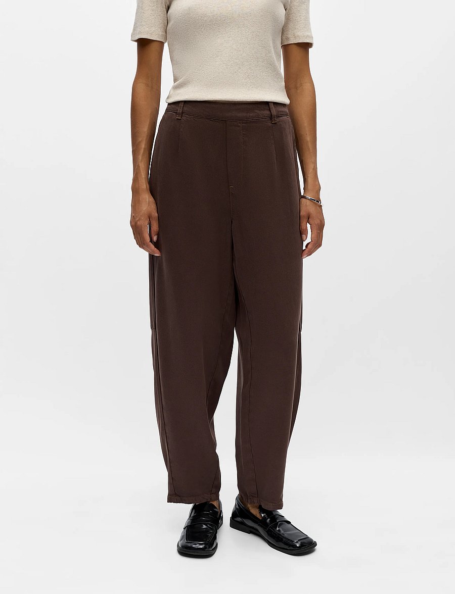 Object - OBJFRAME HW ANKEL BARREL PANT E DIV - statinės formos kelnės - seal brown - 4