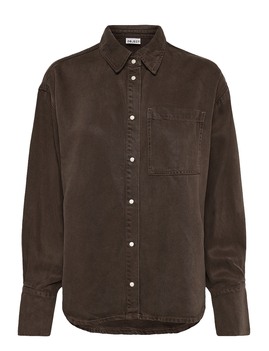 Object - OBJFRAME ZILA L/S RE SHIRT E DIV - teksasärgid - seal brown - 0