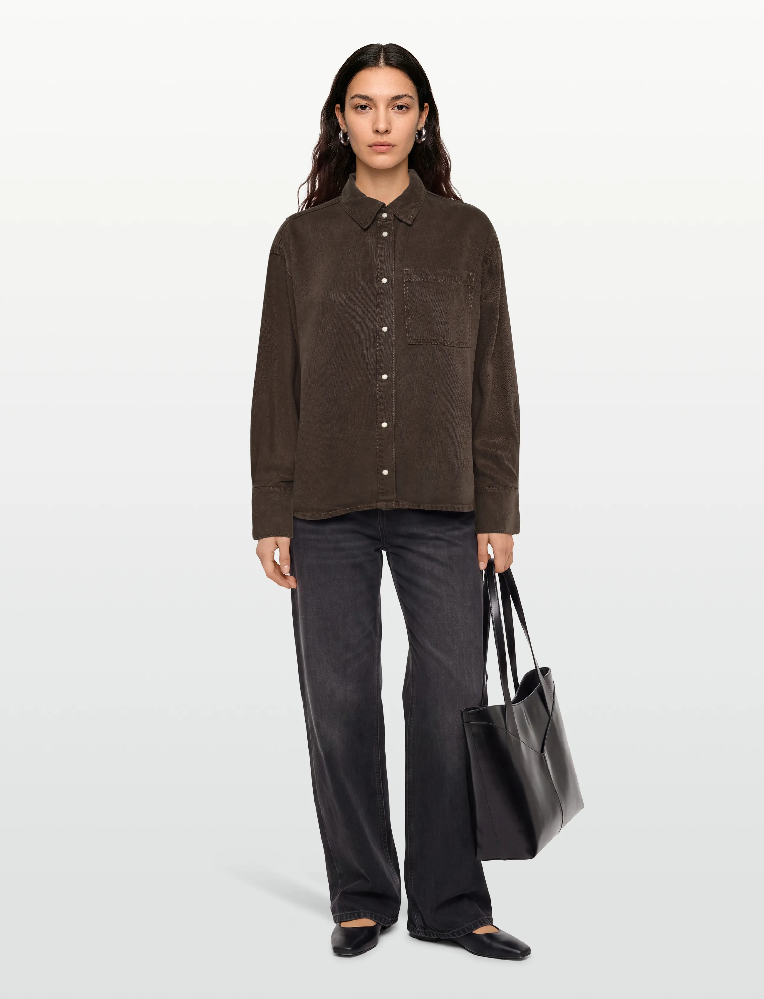 Object Objframe Zila L/S Re Shirt Noos, 40, Brown, Skjorter > Langærmede, Dame