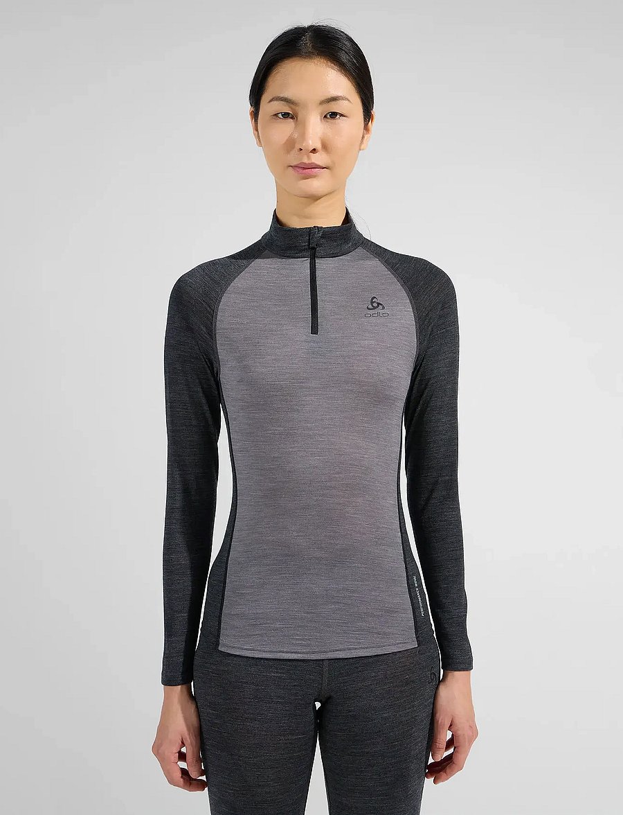 Odlo - Odlo Natural Performance Pw 150 Bl Top Turtle Neck L/S Half Zip - baselayer overdele - grey melange - dark grey melange - 0