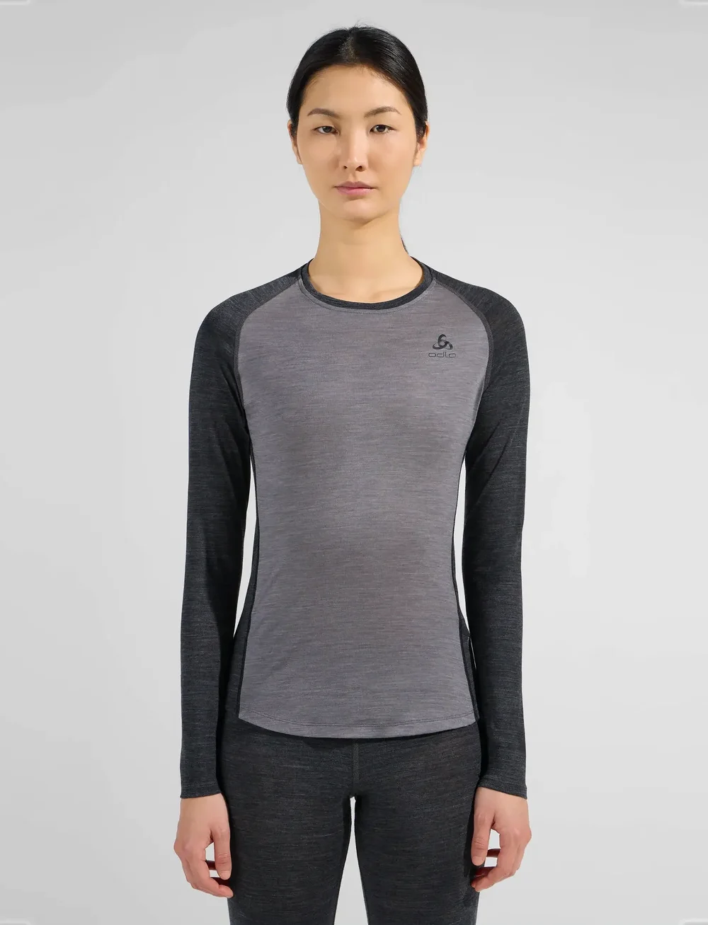 Odlo - ODLO W BL TOP crew neck l/s NATURAL PERFORMANCE - långärmade tröjor - grey melange - dark grey melange - 0