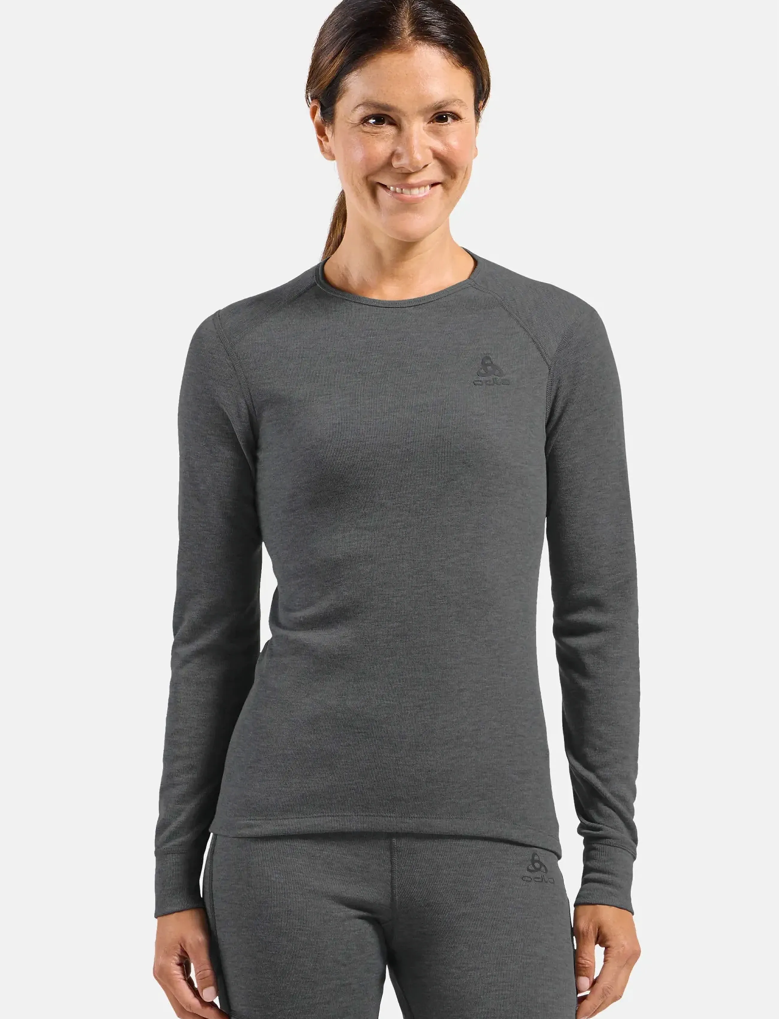 Odlo Active Warm Bl Top Crew Neck L/S, Kvinder, Langærmet Rundhals Baselayer Top, Grå, Str: XL