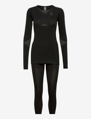 Odlo - ODLO W Set long FUNDAMENTALS PERFORMANCE WARM - aluskihina kantavad rõivakomplektid - black - odlo graphite grey - 0