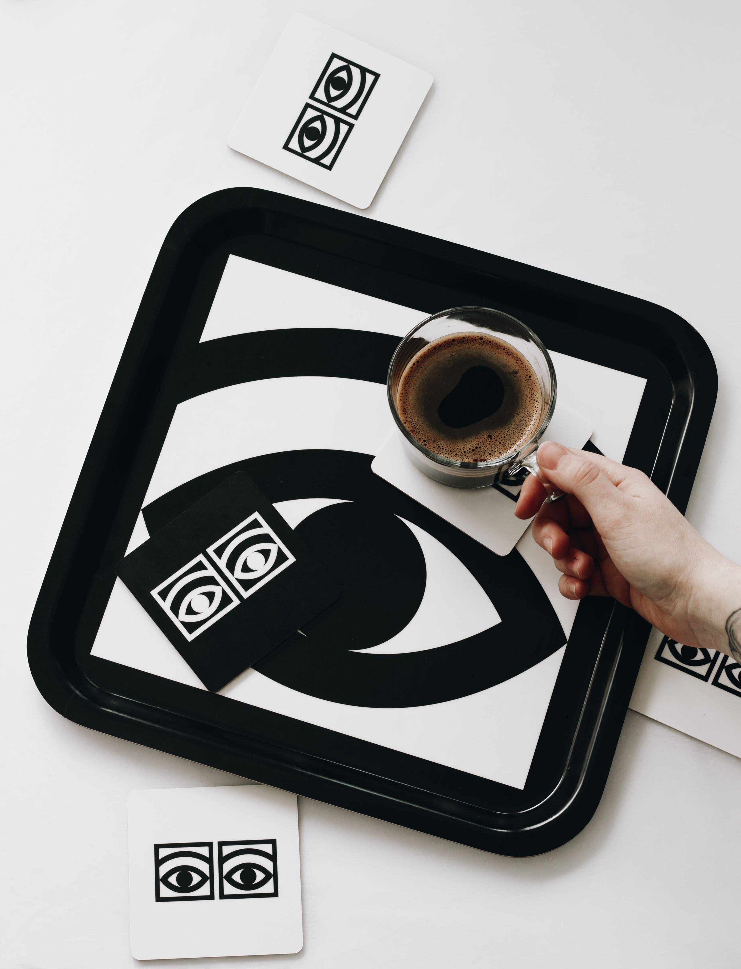 Olle Eksell - Ögon  Black Coasters - White Eyes - black - 1