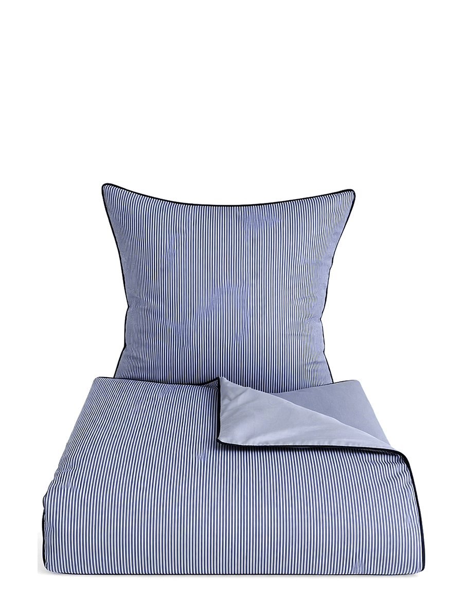 Omhu - Økologisk sengesæt - Pin stripe med piping - voodiriiete komplektid - ocean/sky - 1