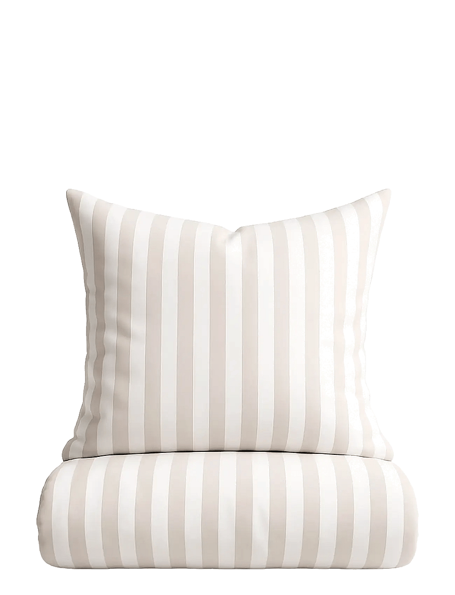 Omhu - Organic bedding set - Block stripe - bettwäsche-set - sand/hvid - 1