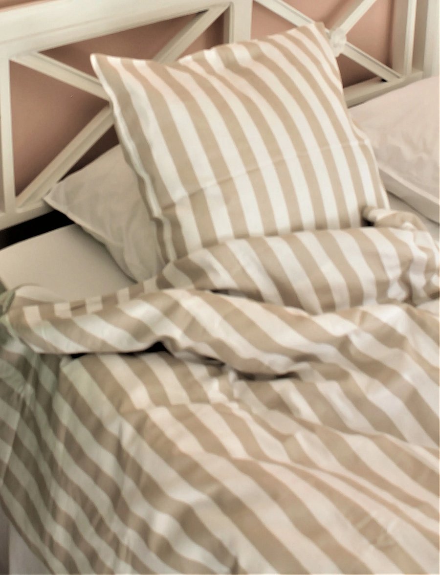 Omhu - Organic bedding set - Block stripe - bettwäsche-set - sand/hvid - 0
