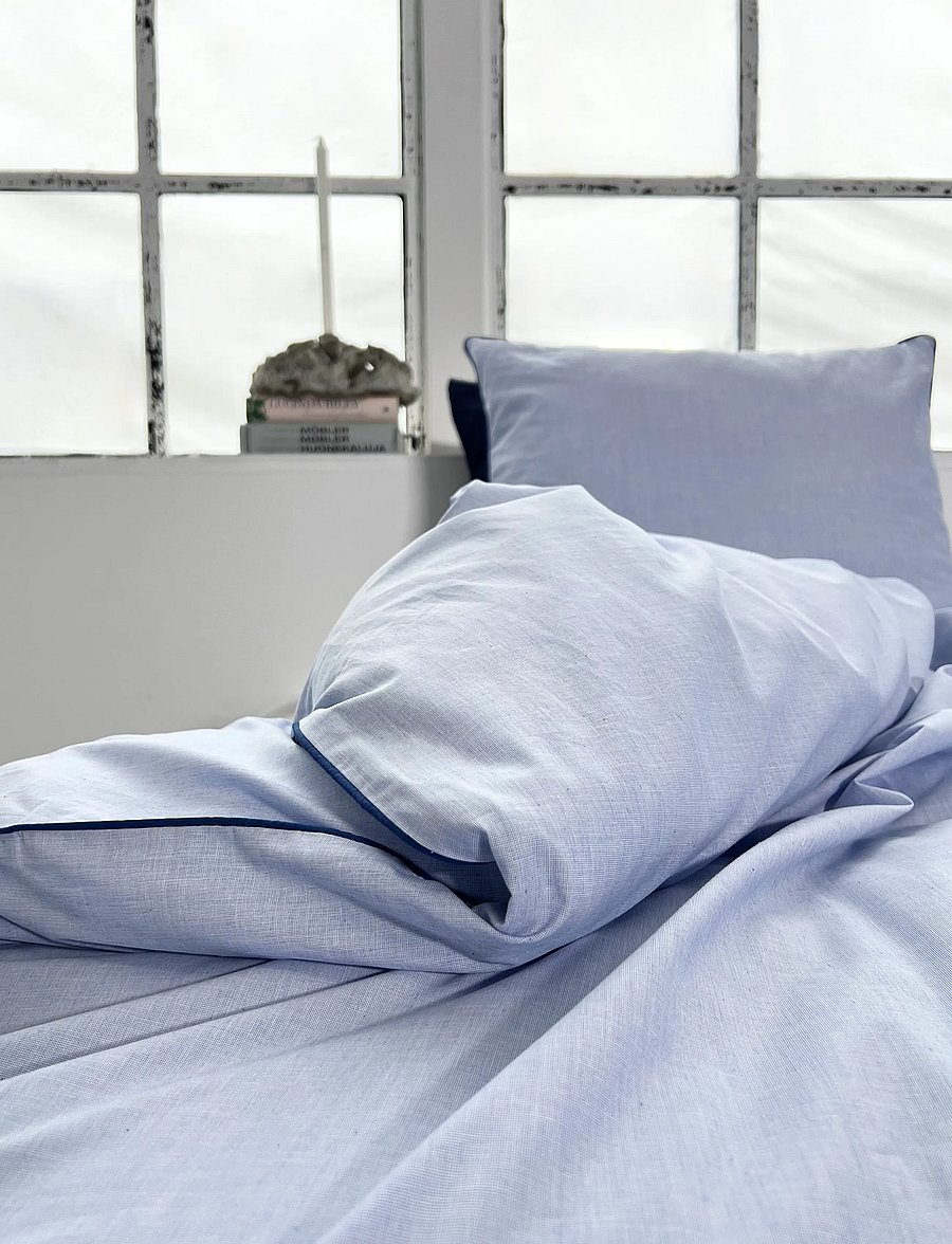 Omhu - Organic bedding set - Chambre with contrast piping - bettwäsche-set - lys blÅ/navy piping - 2