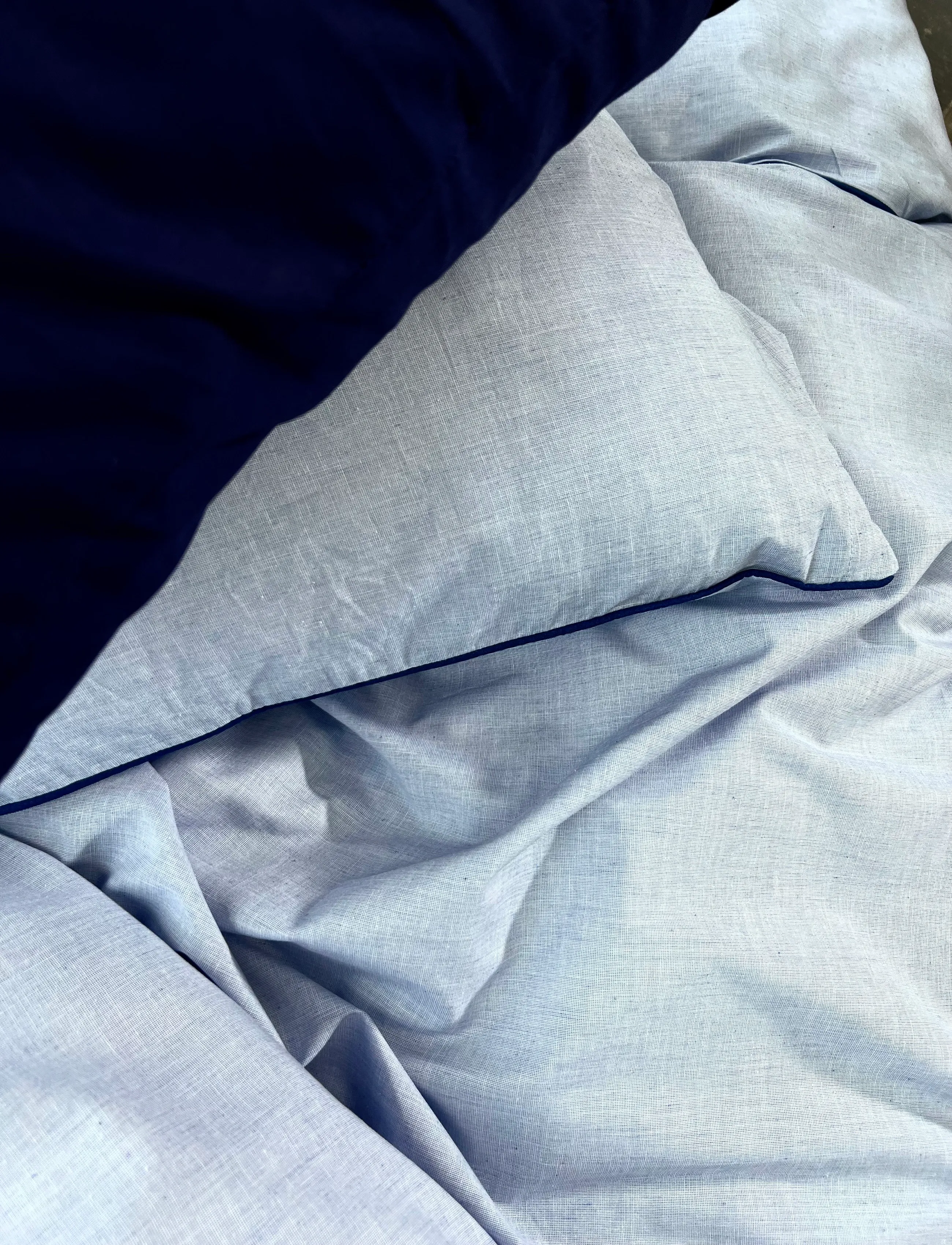Omhu - Organic bedding set - Chambre with contrast piping - bettwäsche-set - lys blÅ/navy piping - 3