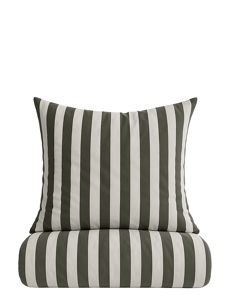 Omhu - Organic bedding set - Block stripe - bettwäsche-set - oliven/sand - 1