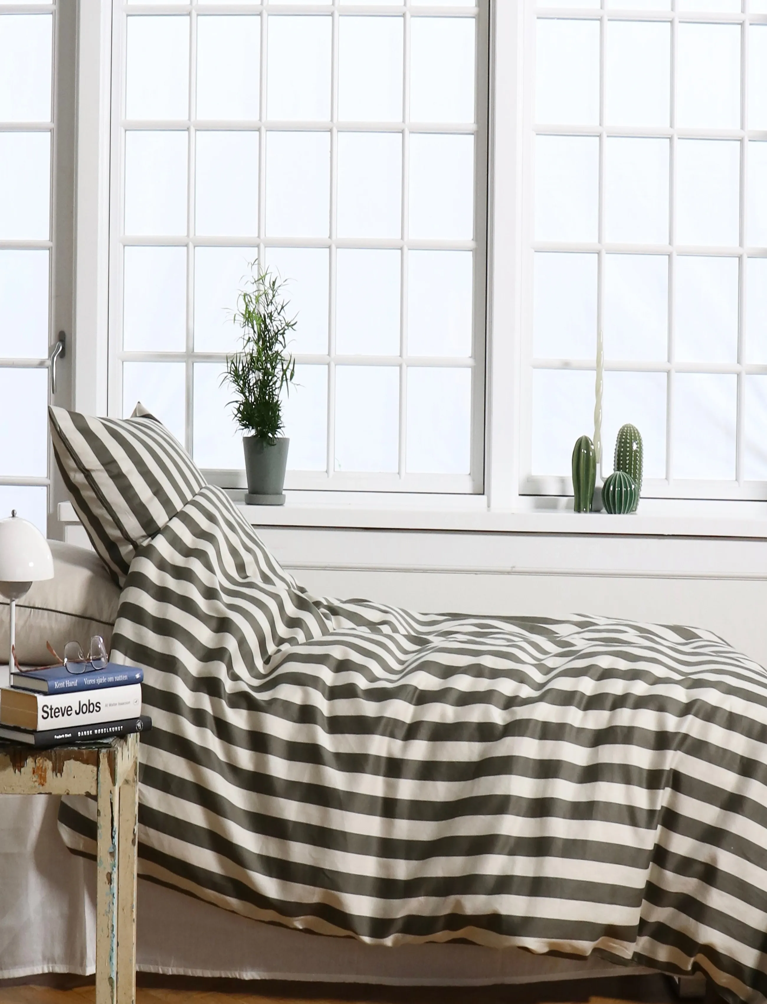 Omhu - Organic bedding set - Block stripe - bettwäsche-set - oliven/sand - 3