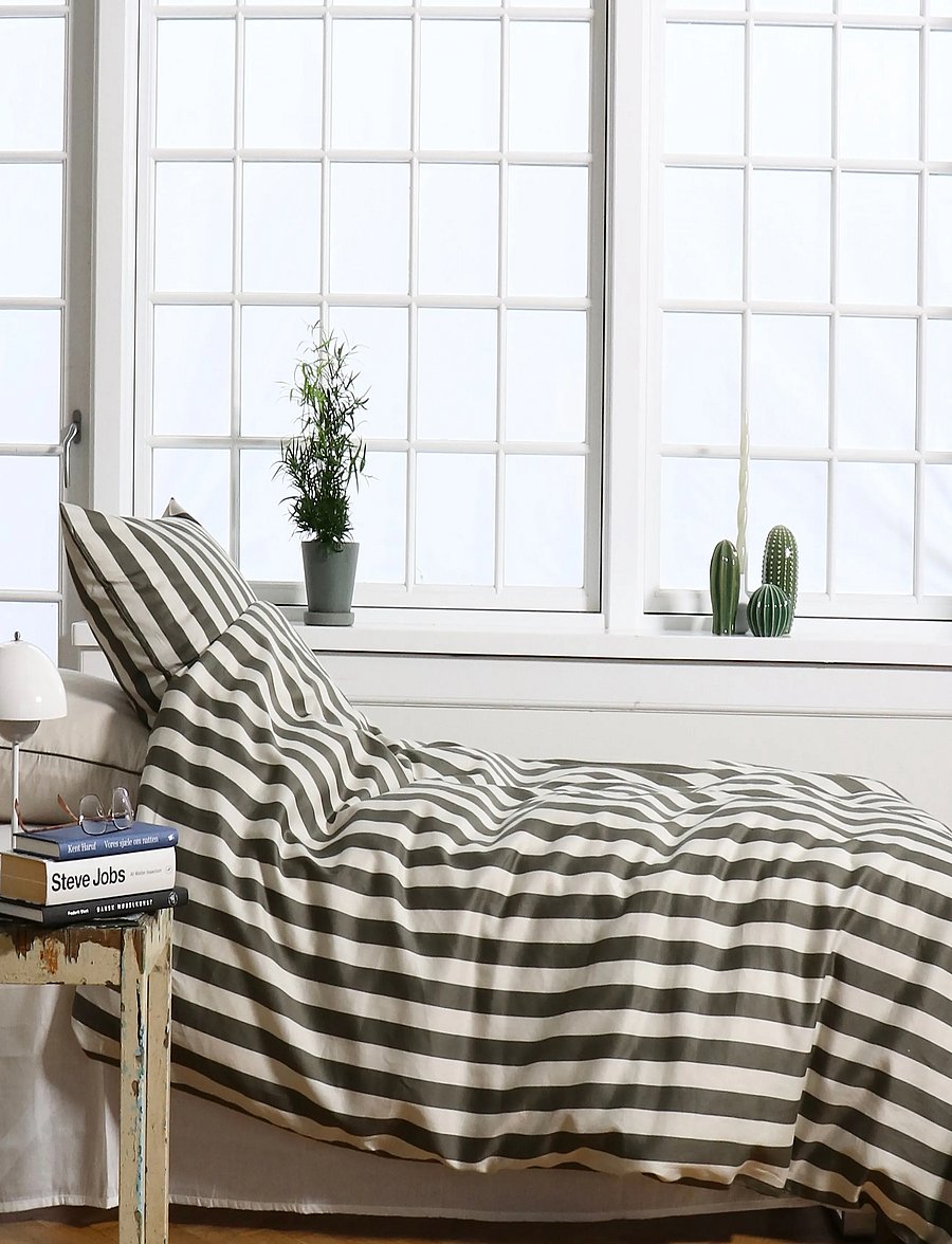 Omhu - Organic bedding set - Block stripe - bettwäsche-set - oliven/sand - 3