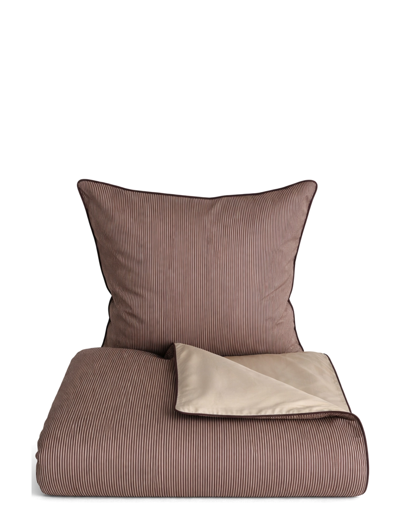 Omhu Økologisk sengesæt - Pin stripe med piping - Voodipesu - ROYAL/SAND / brown