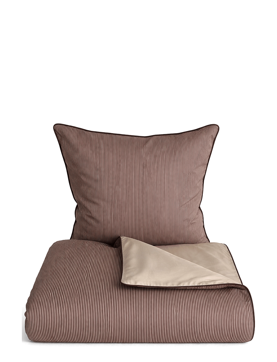 Omhu - Økologisk sengesæt - Pin stripe med piping - voodiriiete komplektid - royal/sand - 1