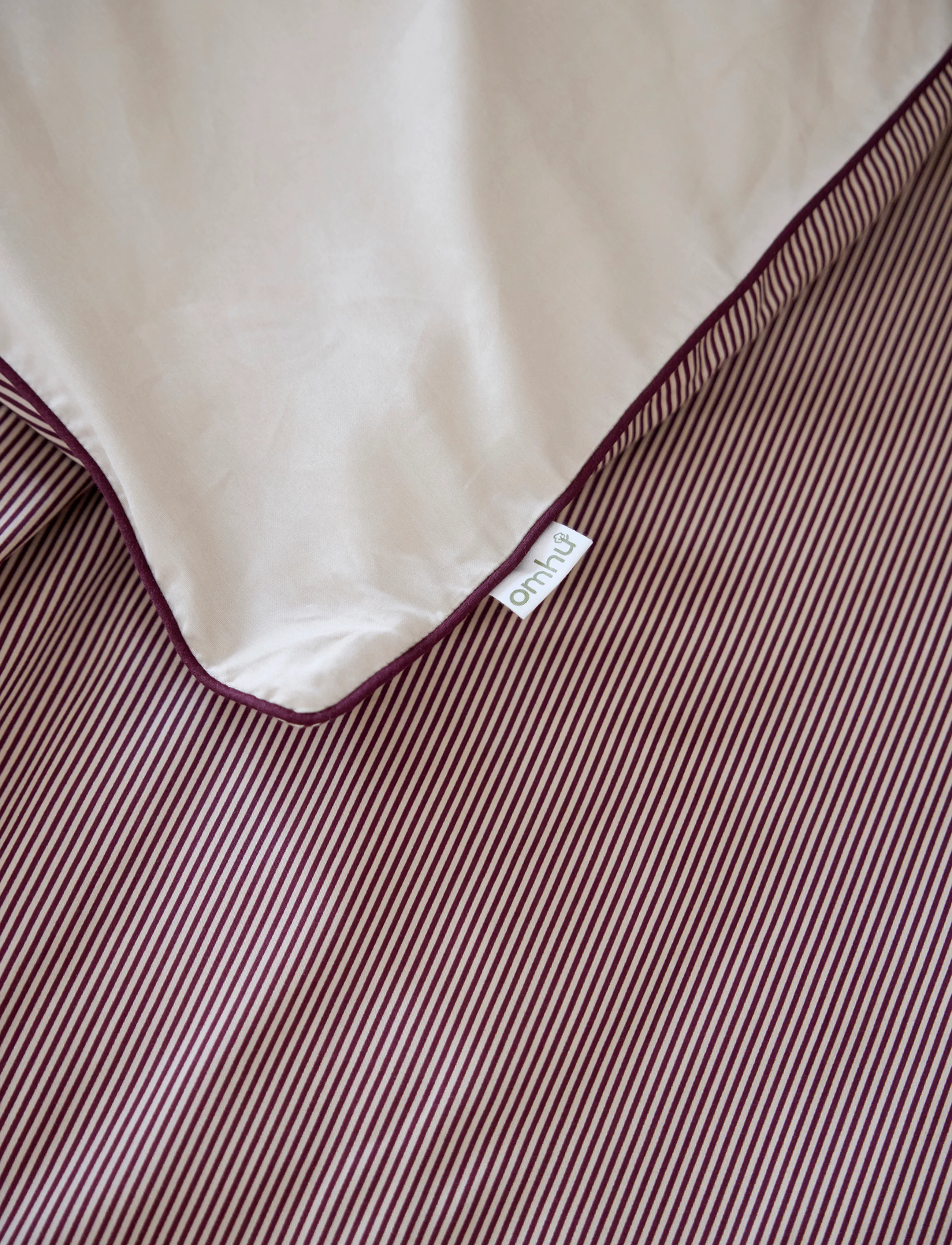 Omhu - Økologisk sengesæt - Pin stripe med piping - voodiriiete komplektid - royal/sand - 3