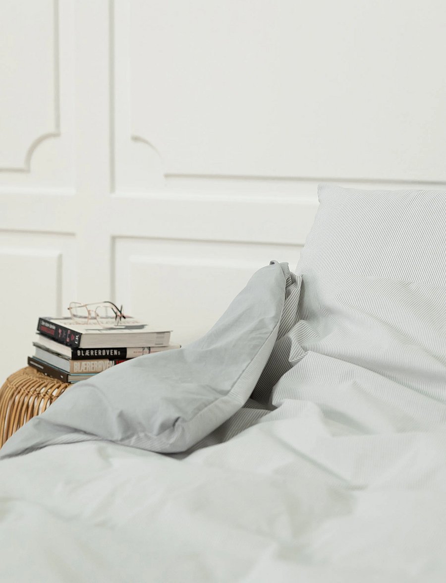 Omhu - Organic bedding set - Mini stripe - lys grÅ - 0