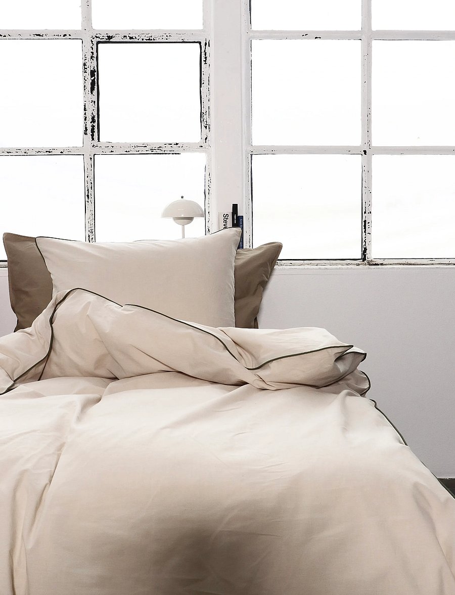 Omhu - Organic bedding set - Chambre with contrast piping - bettwäsche-set - sand/oliven piping - 2