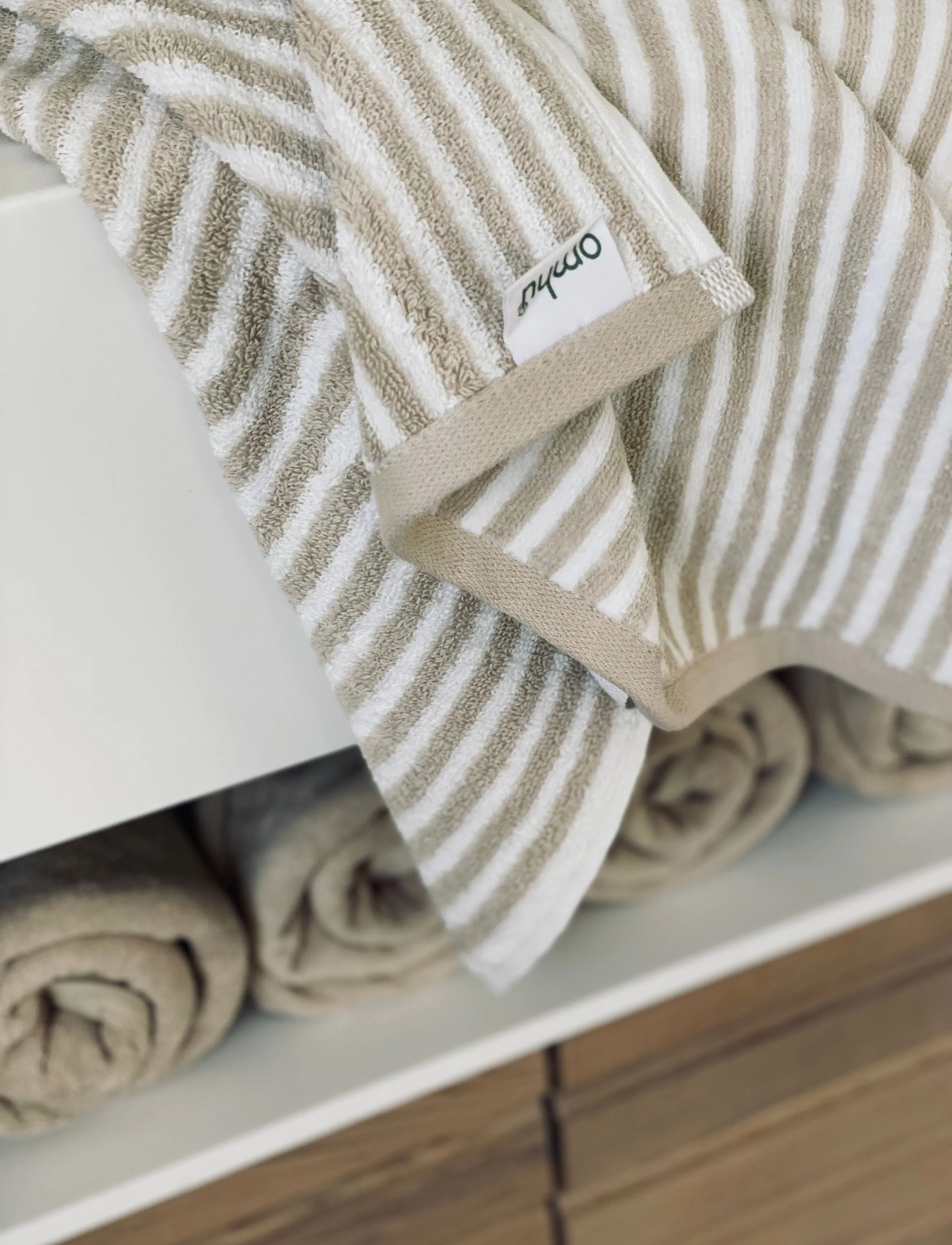 Omhu - Organic striped towel - Terry/velour - sand strib - 4