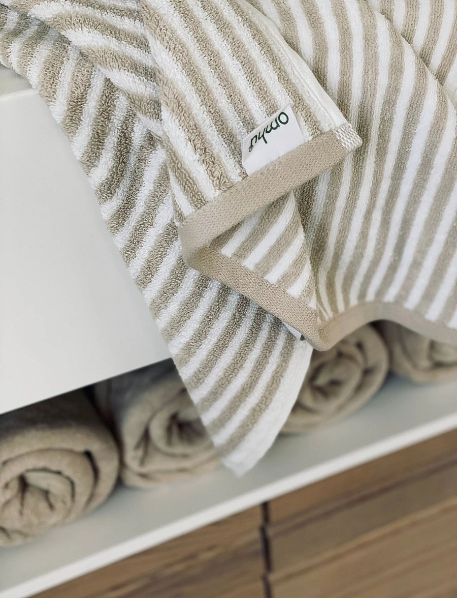 Omhu - Organic striped towel - Terry/velour - sand strib - 4