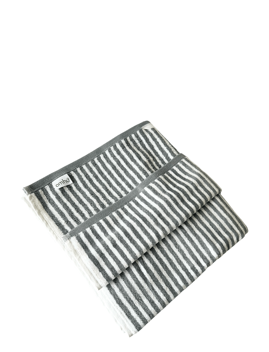 Omhu - Organic striped towel - Terry/velour - lys grÅ strib - 1