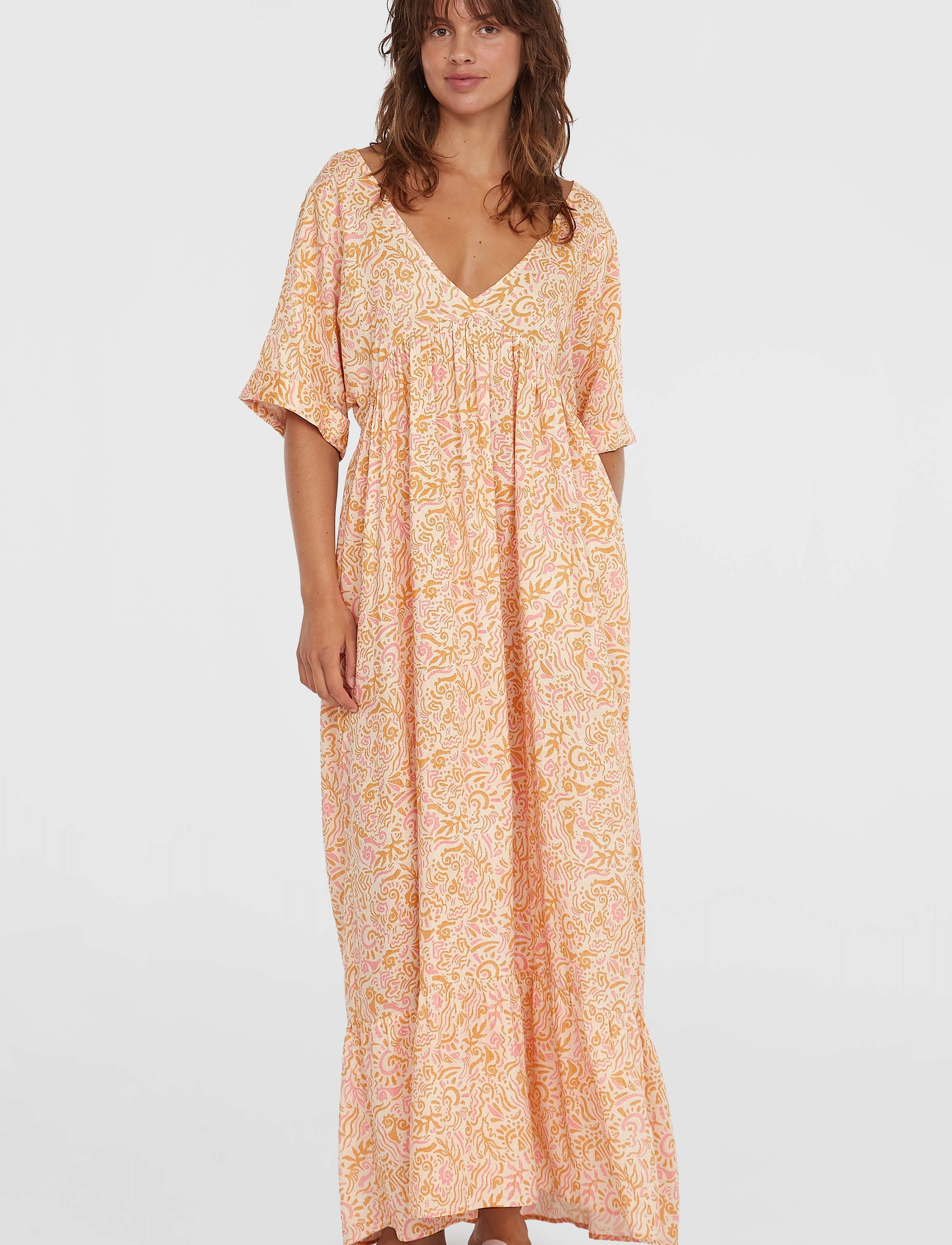 O'neill WOTW MAXI DRESS - Kleider - WHITE ABSTRACT WAVE / orange