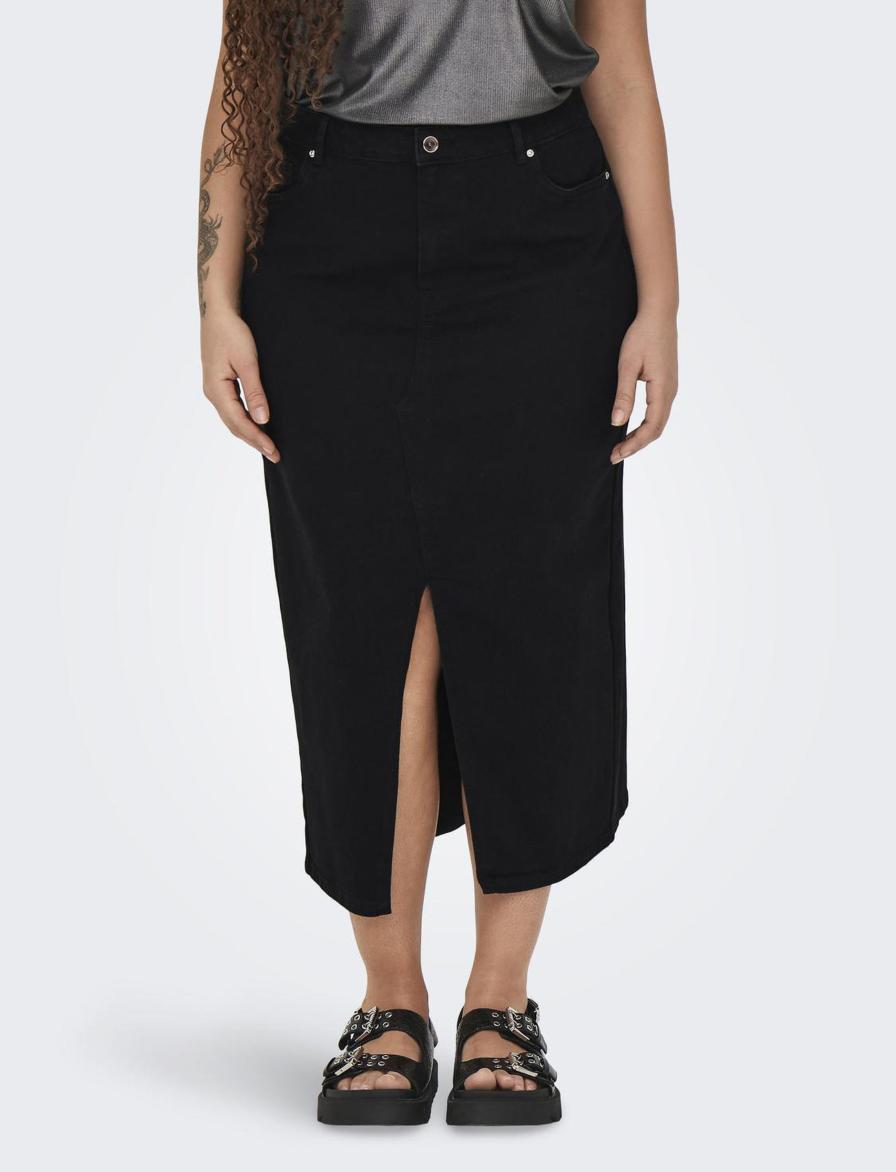 ONLY Carmakoma Carsiri Front Slit Skirt Dnm Gua Noos - Black - 52