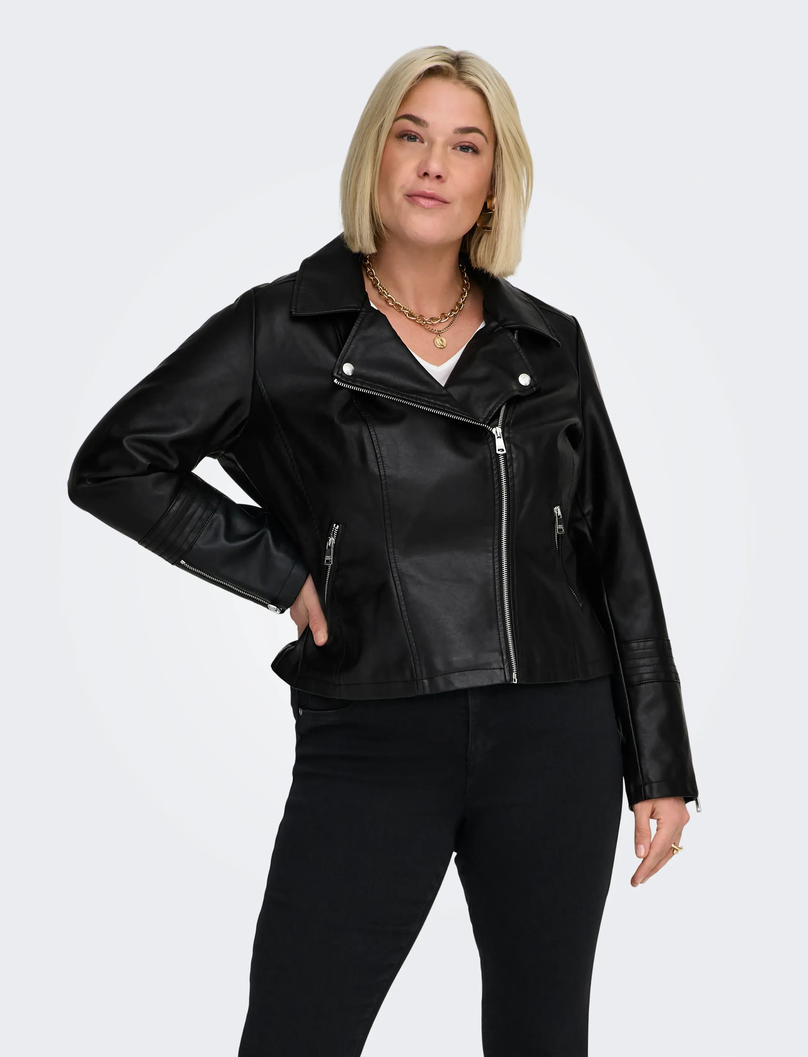 ONLY Carmakoma CAREMMY FAUX LEATHER BIKER NOOS - Apģērbi - BLACK / black