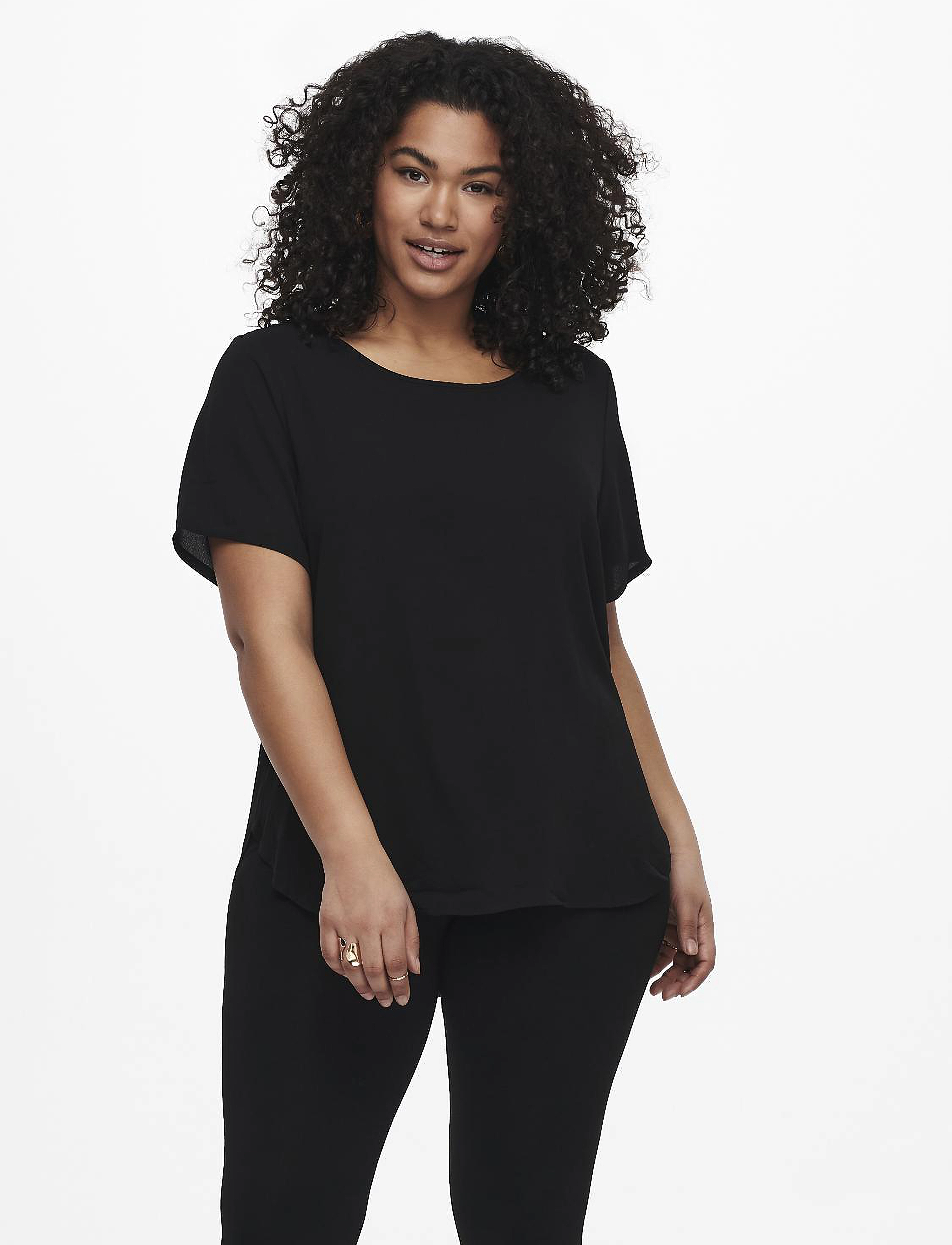 ONLY Carmakoma CARVICA LIFE SS TOP WVN NOOS - Short-sleeved blouses - BLACK / black
